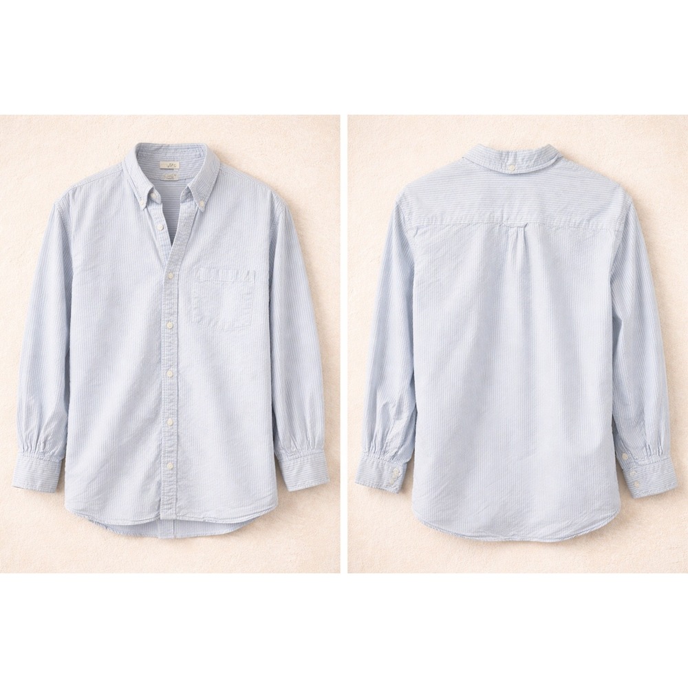 John Galt Blue Stripe Button Down Shirt Oversized Coastal Casual Women's